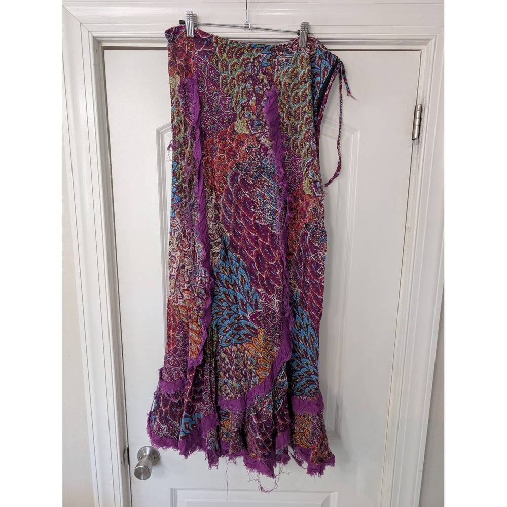 Jayli Purple Paisley Peacock Print Ruffle Maxi Skirt Bohemian gypsy ren‎ faire